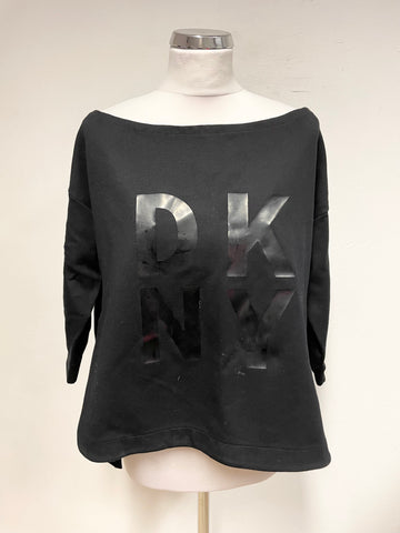 DKNY BLACK BOAT NECK 3/4 SLEEVE RELAXED FIT JERSEY TOP SIZE XL
