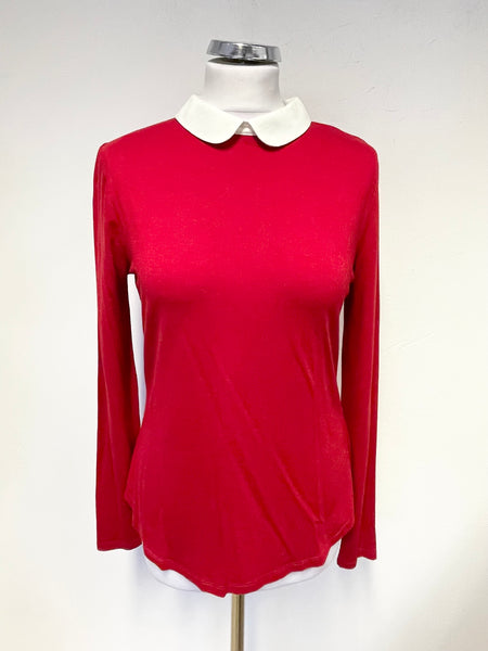 BRAND NEW HOBBS RED & IVORY COLLARED LONG SLEEVED TOP  SIZE S