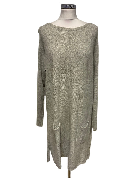 NICOLE FARHI GREY WOOL MIX BOAT NECK LONG SLEEVE JUMPER DRESS  SIZE XL