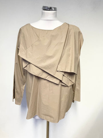 KIN BEIGE PLEATED DRAPED 3/4 SLEEVE RELAXED FIT TOP SIZE 10