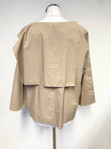 KIN BEIGE PLEATED DRAPED 3/4 SLEEVE RELAXED FIT TOP SIZE 10