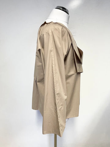 KIN BEIGE PLEATED DRAPED 3/4 SLEEVE RELAXED FIT TOP SIZE 10