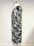 MICHAEL KORS GREY PRINT STRETCH JERSEY LONG SLEEVED DRAPED PENCIL DRESS SIZE M