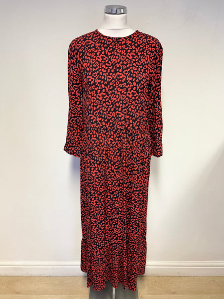 ZARA RED & BLACK LEOPARD PRINT 3/4 SLEEVED MAXI DRESS SIZE M
