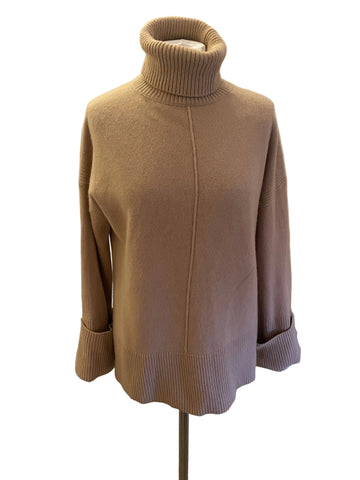 REISS SARAH CAMEL WOOL & CASHMERE POLO NECK OVERSIZE JUMPER  SIZE XS