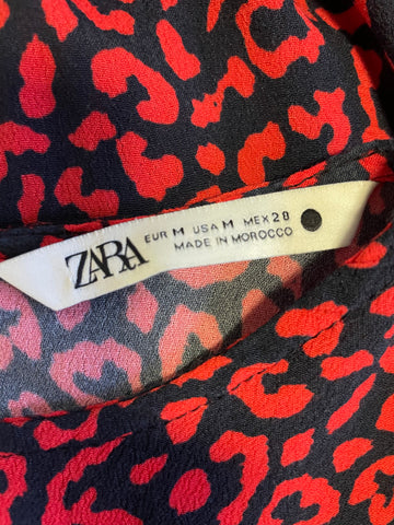 ZARA RED & BLACK LEOPARD PRINT 3/4 SLEEVED MAXI DRESS SIZE M