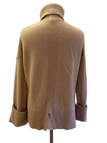 REISS SARAH CAMEL WOOL & CASHMERE POLO NECK OVERSIZE JUMPER  SIZE XS
