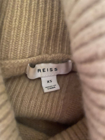 REISS SARAH CAMEL WOOL & CASHMERE POLO NECK OVERSIZE JUMPER  SIZE XS