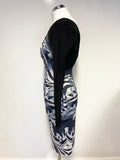 KAREN MILLEN BLACK & GREY PRINT LONG SLEEVED PENCIL DRESS SIZE 10
