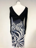 KAREN MILLEN BLACK & GREY PRINT LONG SLEEVED PENCIL DRESS SIZE 6
