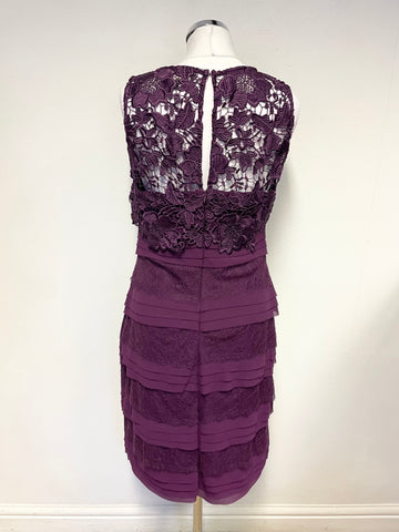 PHASE EIGHT AUBERGINE LACE TIERED SLEEVELESS SPECIAL OCCASION PENCIL DRESS SIZE 12