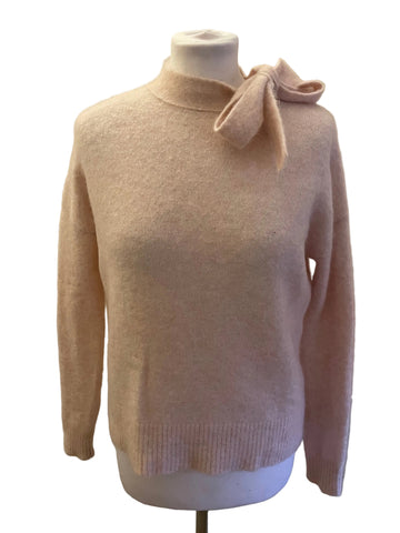 LA MAILLE SEZANE ZITA ROSY BEIGE SUPERKID MOHAIR TIE NECK JUMPER SIZE S