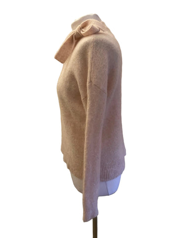 LA MAILLE SEZANE ZITA ROSY BEIGE SUPERKID MOHAIR TIE NECK JUMPER SIZE S