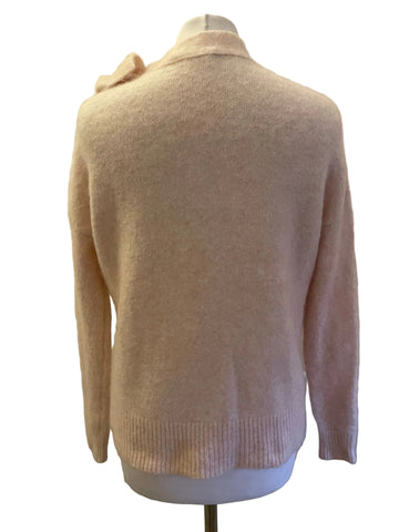 LA MAILLE SEZANE ZITA ROSY BEIGE SUPERKID MOHAIR TIE NECK JUMPER SIZE S