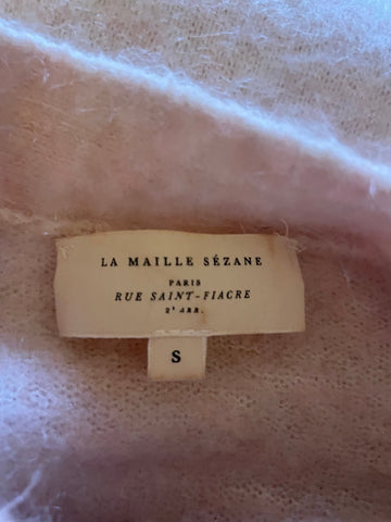 LA MAILLE SEZANE ZITA ROSY BEIGE SUPERKID MOHAIR TIE NECK JUMPER SIZE S