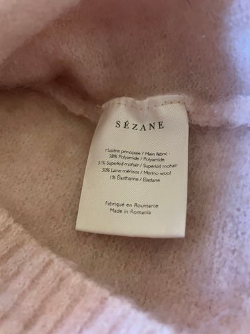 LA MAILLE SEZANE ZITA ROSY BEIGE SUPERKID MOHAIR TIE NECK JUMPER SIZE S
