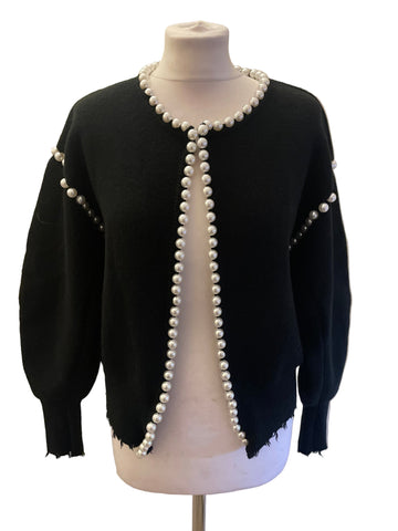 VITA GRACE MOLLY BLACK PEARL BEAD TRIMMED CARDIGAN ONE SIZE
