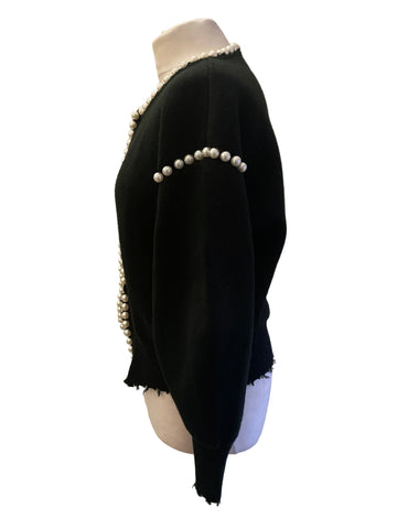VITA GRACE MOLLY BLACK PEARL BEAD TRIMMED CARDIGAN ONE SIZE