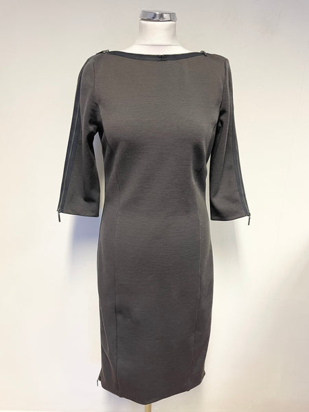 AMANDA WAKELEY DARK GREY WOOL BLEND SILK LINED ZIP DETAILED PENCIL DRESS SIZE 12