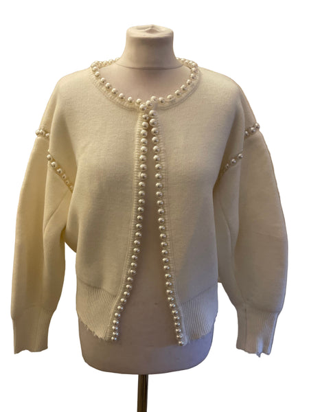 VITA GRACE MOLLY WINTER WHITE PEARL BEAD TRIMMED CARDIGAN ONE SIZE
