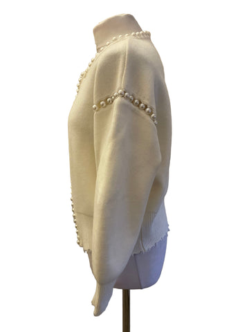 VITA GRACE MOLLY WINTER WHITE PEARL BEAD TRIMMED CARDIGAN ONE SIZE