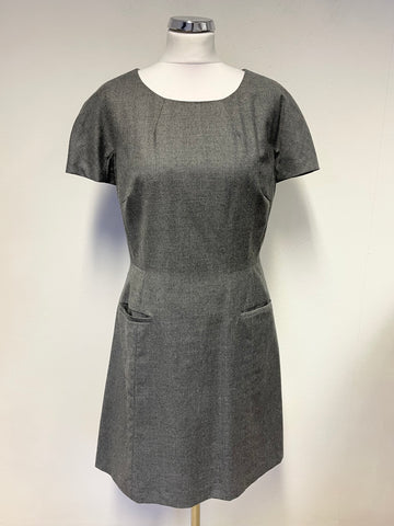 HOBBS NW3 GREY 100% WOOL SHORT SLEEVED A LINE DRESS SIZE 14