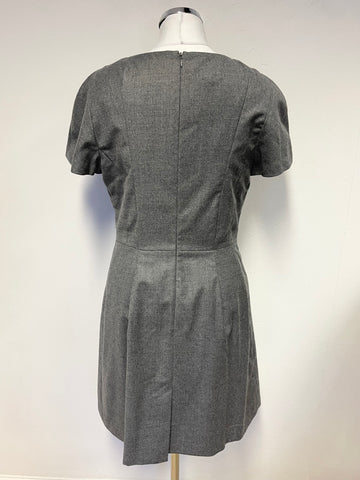 HOBBS NW3 GREY 100% WOOL SHORT SLEEVED A LINE DRESS SIZE 14
