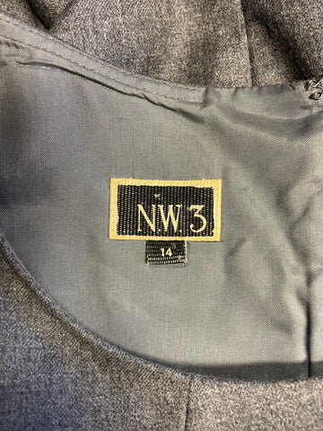 HOBBS NW3 GREY 100% WOOL SHORT SLEEVED A LINE DRESS SIZE 14