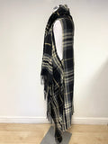 BRAND NEW MARKS & SPENCER BLACK, GREY, CAMEL & CREAM CHECK FRINGED SLEEVELESS WRAP
