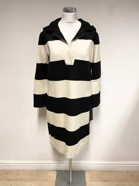 BRAND NEW SONIA RYKIEL MILANO RAYE BLACK & OFF WHITE STRIPE COLLARED SHIFT DRESS SIZE M