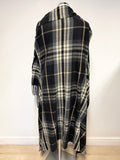 BRAND NEW MARKS & SPENCER BLACK, GREY, CAMEL & CREAM CHECK FRINGED SLEEVELESS WRAP