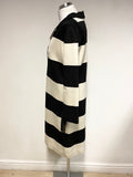 BRAND NEW SONIA RYKIEL MILANO RAYE BLACK & OFF WHITE STRIPE COLLARED SHIFT DRESS SIZE M