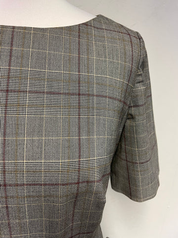 MARKS & SPENCER GREY CHECK SHORT SLEEVED BELTED FIT & FLARE MIDI DRESS SIZE 10L