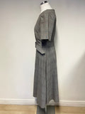 MARKS & SPENCER GREY CHECK SHORT SLEEVED BELTED FIT & FLARE MIDI DRESS SIZE 10L
