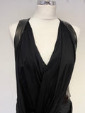 HELMUT LANG BLACK SILK LINED DRAPED LAMBS LEATHER TRIM SLEEVELESS DRESS SIZE 6 UK 10