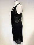 HELMUT LANG BLACK SILK LINED DRAPED LAMBS LEATHER TRIM SLEEVELESS DRESS SIZE 6 UK 10