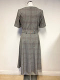 MARKS & SPENCER GREY CHECK SHORT SLEEVED BELTED FIT & FLARE MIDI DRESS SIZE 10L
