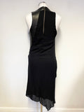 HELMUT LANG BLACK SILK LINED DRAPED LAMBS LEATHER TRIM SLEEVELESS DRESS SIZE 6 UK 10