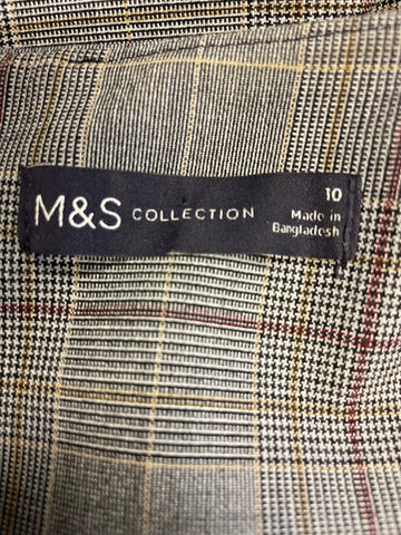 MARKS & SPENCER GREY CHECK SHORT SLEEVED BELTED FIT & FLARE MIDI DRESS SIZE 10L