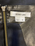 HELMUT LANG BLACK SILK LINED DRAPED LAMBS LEATHER TRIM SLEEVELESS DRESS SIZE 6 UK 10