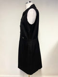 HOBBS BLACK 100% WOOL COLLARED BUTTON TRIM SLEEVELESS SHIFT DRESS SIZE 14