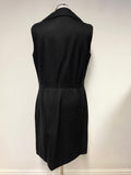 HOBBS BLACK 100% WOOL COLLARED BUTTON TRIM SLEEVELESS SHIFT DRESS SIZE 14