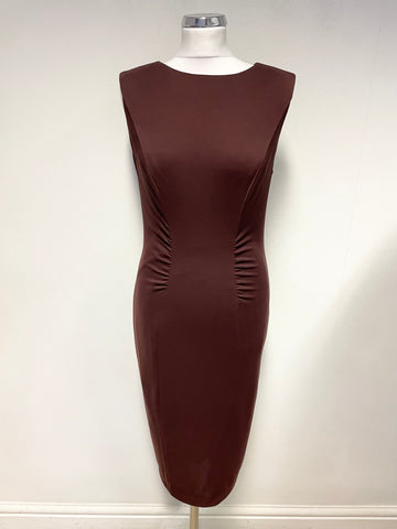 MARKS & SPENCER AUTOGRAPH TOBACCO BROWN SLEEVELESS JERSEY PENCIL DRESS SIZE 10