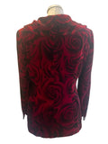 MICHEL AMBERS RED ROSE PRINT VELVET JACKET & FINE STRAP TOP  SIZE 12
