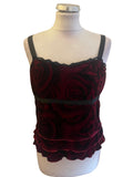 MICHEL AMBERS RED ROSE PRINT VELVET JACKET & FINE STRAP TOP  SIZE 12
