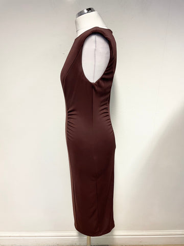 MARKS & SPENCER AUTOGRAPH TOBACCO BROWN SLEEVELESS JERSEY PENCIL DRESS SIZE 10