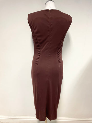 MARKS & SPENCER AUTOGRAPH TOBACCO BROWN SLEEVELESS JERSEY PENCIL DRESS SIZE 10