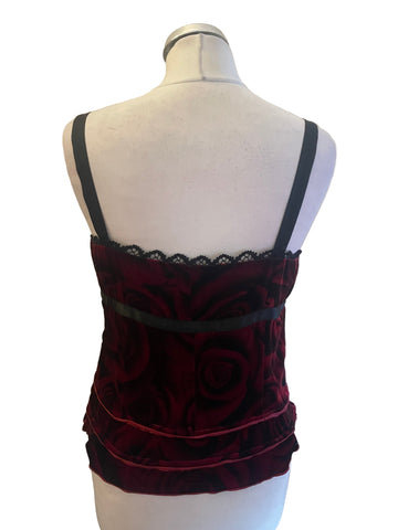 MICHEL AMBERS RED ROSE PRINT VELVET JACKET & FINE STRAP TOP  SIZE 12