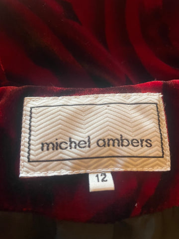MICHEL AMBERS RED ROSE PRINT VELVET JACKET & FINE STRAP TOP  SIZE 12