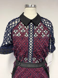 BRAND NEW SELF-PORTRAIT BURGUNDY & NAVY FLORAL GRID MIDI DRESS SIZE 8